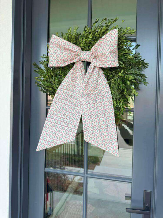 White Floral Christmas Gingham Bow on door