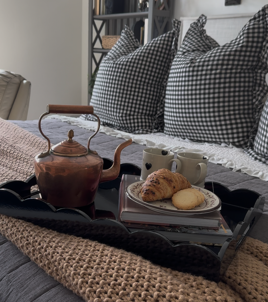 Black Scalloped Tray with Breakfast in Bed