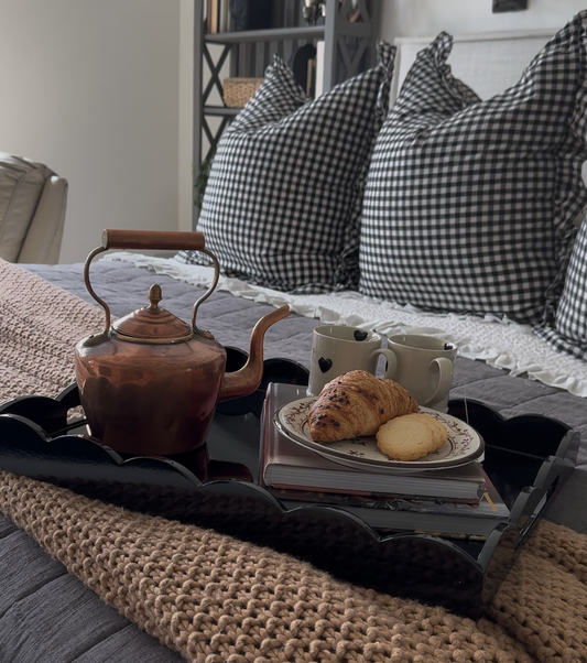 Black Scalloped Tray with Breakfast in Bed