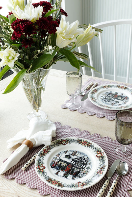Cranberry Placemats with Ruffled Napkins
