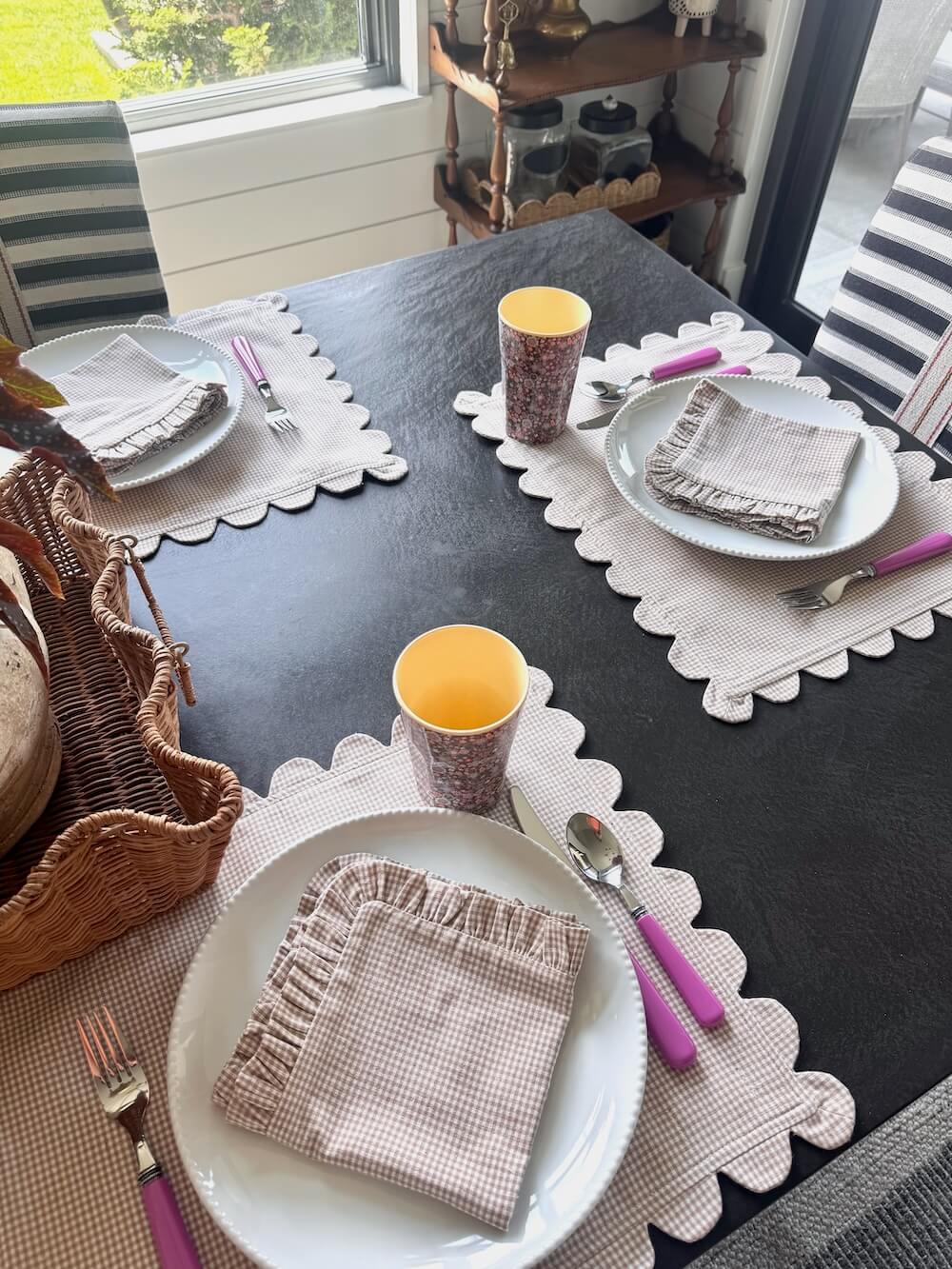 Cream Gingham Scalloped Placemats - Set of 4