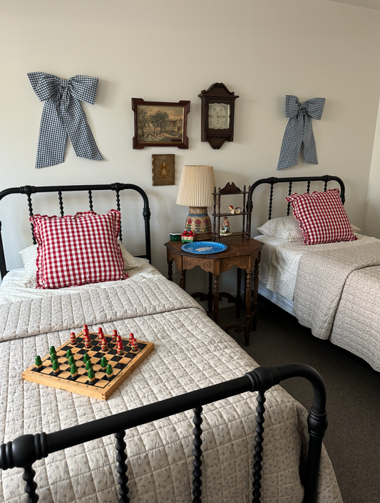Black Gingham Bows above twin beds
