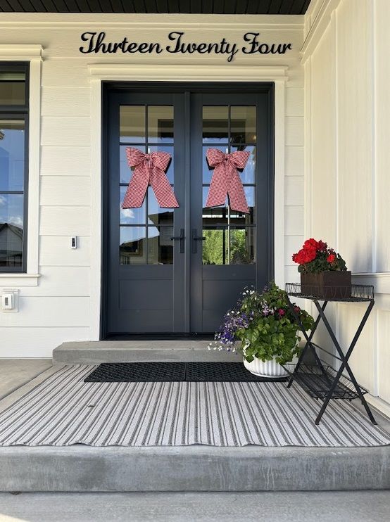 red gingham bows on double front doors