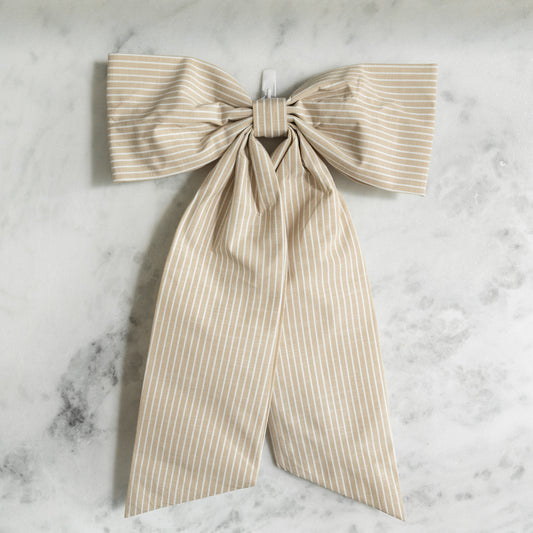 Beige and White Stripe Bow