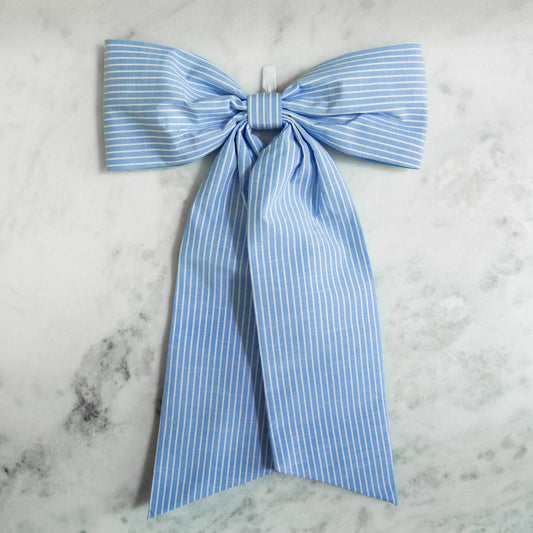 Blue and White Stripe Bow