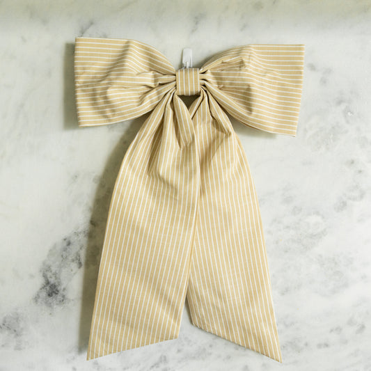 Beige and White Stripe Bow