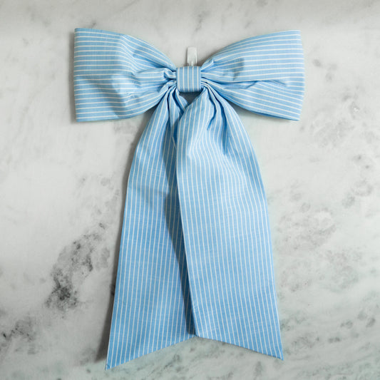 Blue and White Stripe Bow