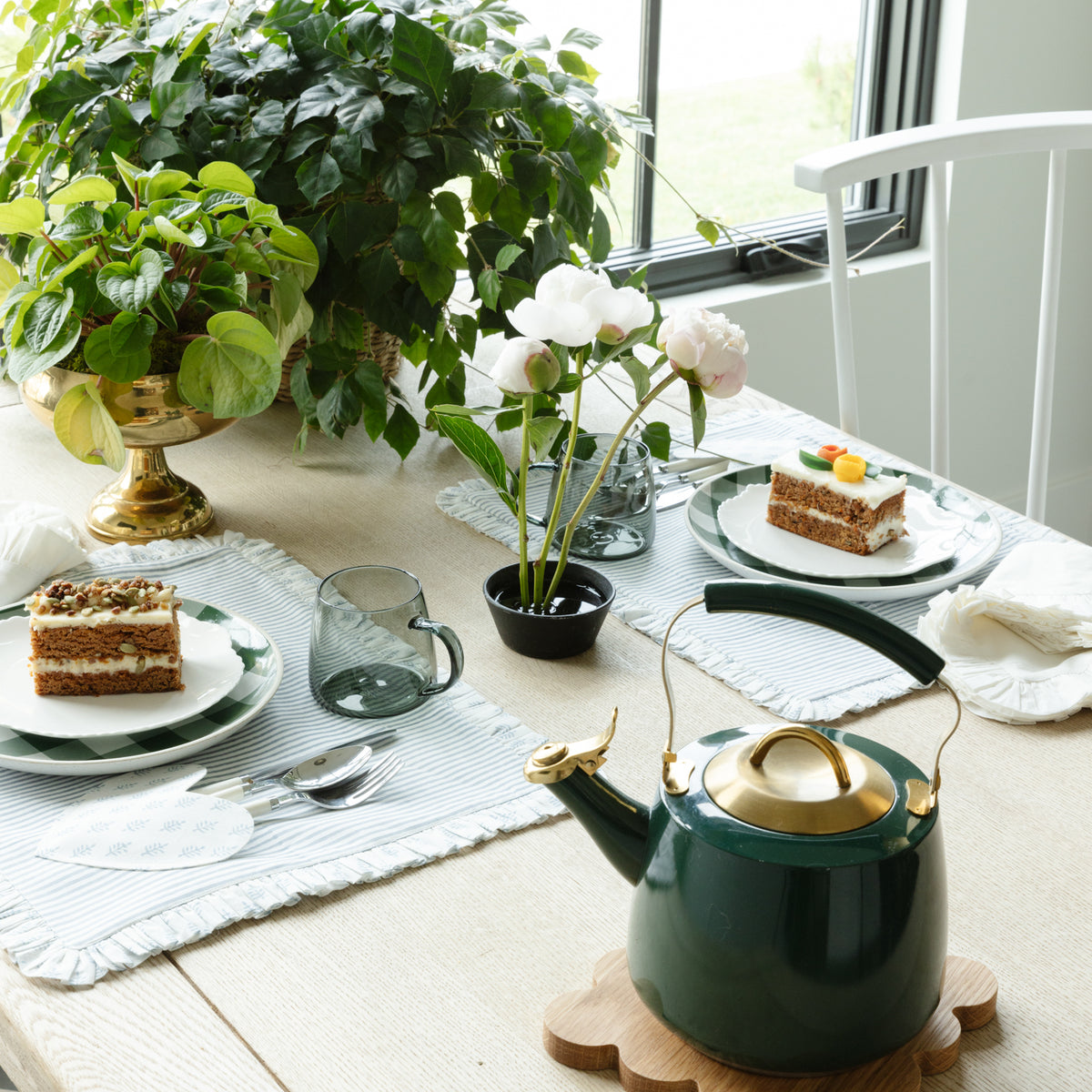 Ruffled Blue Stripes with Floral Heart Placemats - Set of 4