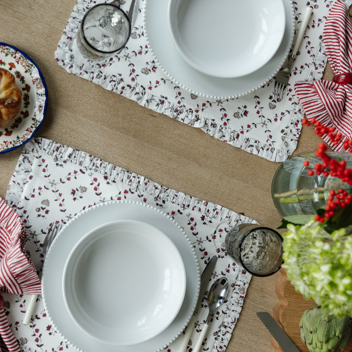 Ruffled Red Floral Placemats - Set of 4