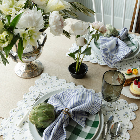 Scalloped Blue Floral Placemats - Set of 4
