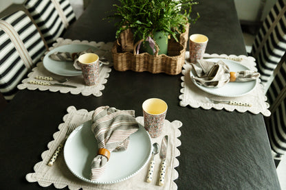 Cream Gingham Scalloped Placemats - Set of 4