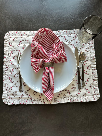 Red Stripes Ruffled Napkins - Set of 4