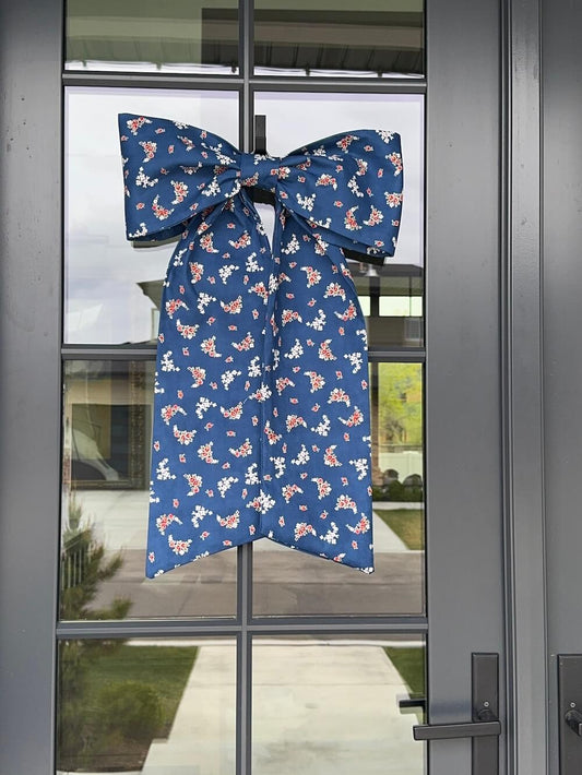 Navy Floral Bow (Heavy Cotton)