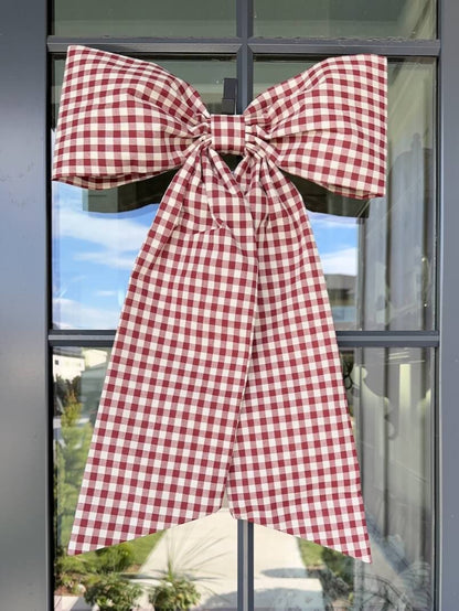 Burgundy Gingham Bow (Heavy Cotton)