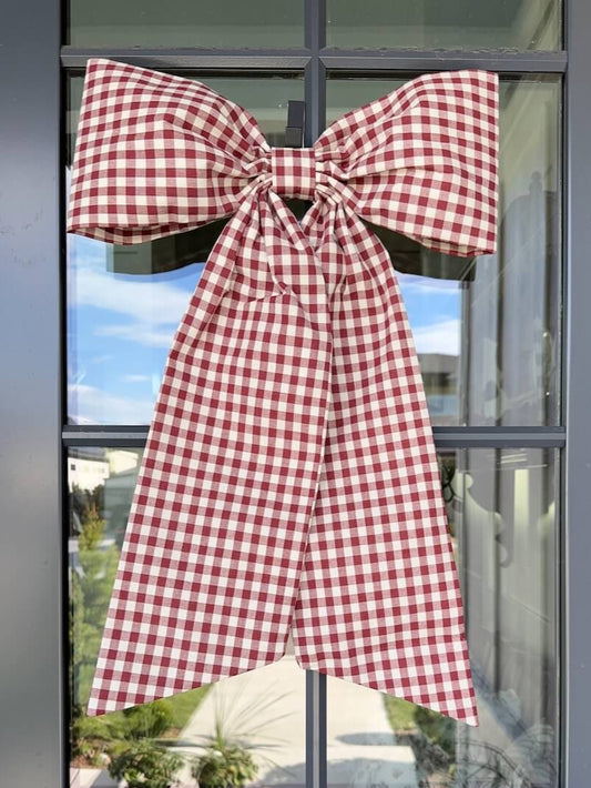 Burgundy Gingham Bow (Heavy Cotton)