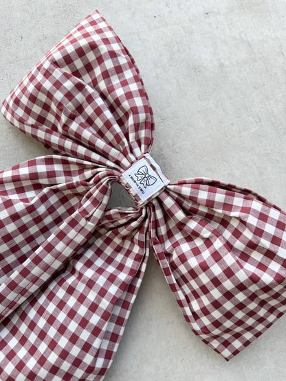 Burgundy Gingham Bow (Heavy Cotton)