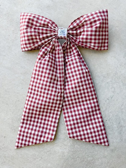 Burgundy Gingham Bow (Heavy Cotton)