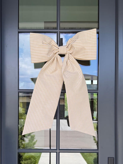 Beige and White Stripe Bow (Heavy Cotton)