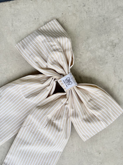 Beige and White Stripe Bow (Heavy Cotton)