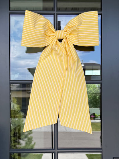 Yellow and White Stripe Bow (Heavy Cotton)