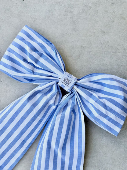 Blue Bold Stripe Bow (Heavy Cotton)